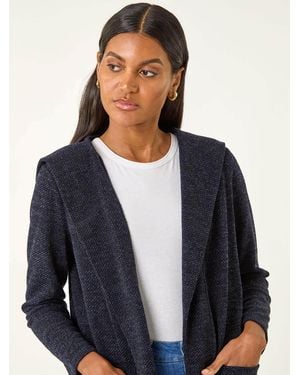 Roman Longline Hooded Cardigan - Blue
