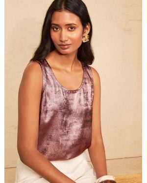 Love & Roses Studded Hammered Satin Vest - Brown