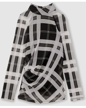 Reiss Danna Checked Ruched Top - Grey