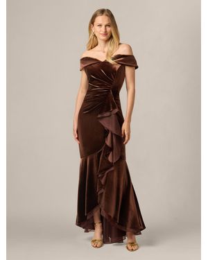Adrianna Papell Velvet Off The Shoulder Gown - Braun