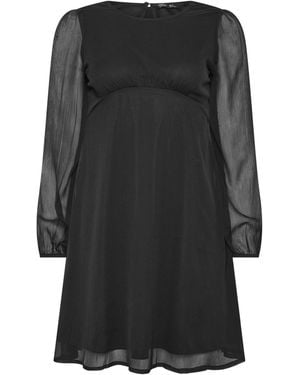 M Com Petite Long Sleeve Chiffon Dress - Black