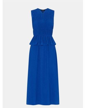 Whistles Shirred V-Neck Midi Dress - Blue