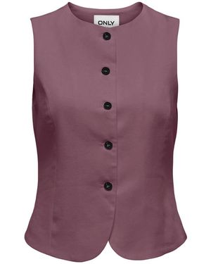 ONLY Round Neck Button Front Linen Blend Waistcoat - Purple