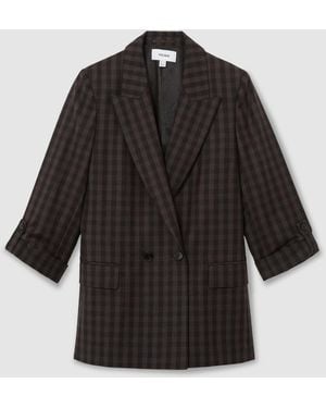 Reiss Grape Check Nolah Wool Check Relaxed Double-Breasted Blazer - Black