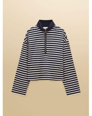 Joules Cream 100% Cotton Ribbed Jersey Collared Half Zip - Blue
