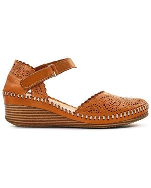 Pavers Casual Leather Touch Fasten Mary Janes Shoes - Brown
