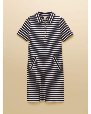 Joules Jane Button Collard Cotton Dress - Blue
