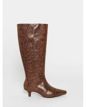 JD Williams Curvy Calf Leather Pointed Kitten Heel High Standard Fit Boots - Brown