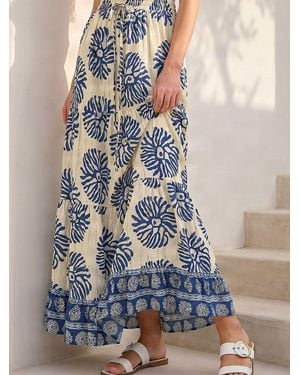Roman Mono Print Tiered Maxi Skirt - Blue