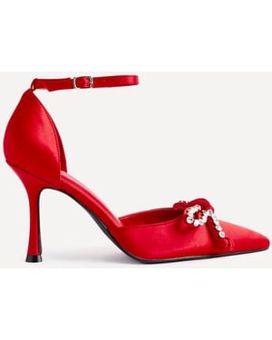 Linzi Glimpse Court Heel With Diamante Bow - Red
