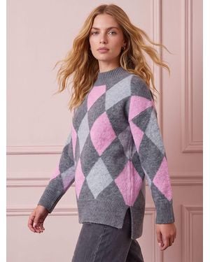Roman Diamond Argyle Knit Sweater - Purple