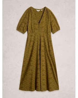 White Stuff Megan Embroidered Jersey Dress - Green