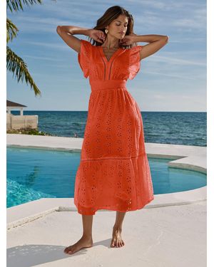 Lipsy Broderie Flutter Sleeve Midi Dress - Orange