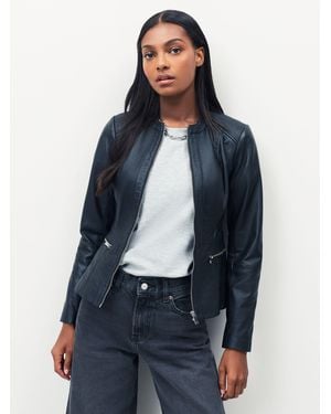 Urban Code Collarless Leather Jacket - Blue