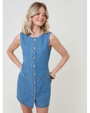 Threadbare Denim Pinafore Mini Dress - Blue