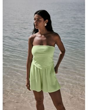 Next Lime Broderie Jersey Hanky Hem Bandeau Playsuit - Green