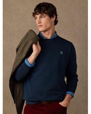 Hackett Branded Cotton Crew Neck Sweat Top - Blue