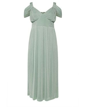 Yours Curve London Metallic Mesh Cold Shoulder Dress - Green