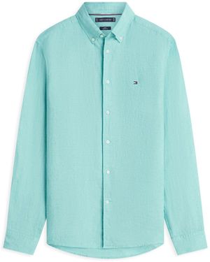 Tommy Hilfiger Regular Fit Washed Pure Linen Shirt - Blue