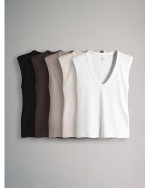 The Set 5 Pack Deep V-Neck Ribbed Vests/ /Cream - Gray