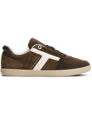 Tommy Hilfiger Suede Mixed Texture Enamel Flag Sneakers - Brown