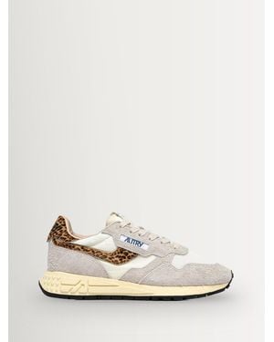 Autry Reelwind Suede And Mesh Sneakers With Leopard Ponyhair Detailing - White