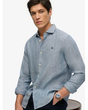 Superdry Riviera Long Sleeve Linen Shirt - Blue