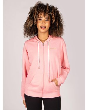 Pineapple Stripe Panel Zip Hoodie - Pink
