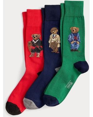 Polo Ralph Lauren Bear Gift Box Crew Ankle Socks 3 Pack - Green