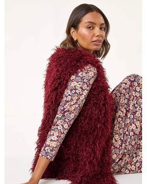 Roman Longline Faux Fur Gilet - Red