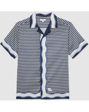 Reiss Oe Vanpelt Geometric-Print Cuban-Collar Shirt - Blue