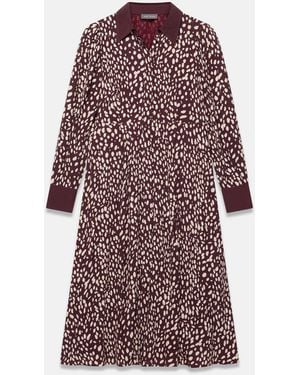 Mint Velvet Printed Contrast Midi Shirt Dress - Red