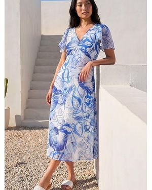 Roman Petite Floral Midi Dress - Blue