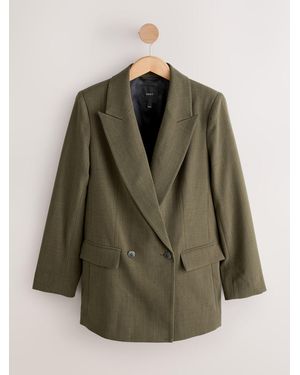 Next Khaki Relaxed Crosshatch Blazer - Green