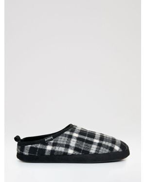 Threadbare Check Faux Fur Lined Mule Slippers - White