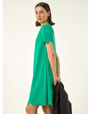 Roman Scallop T-Shirt Stretch Dress - Green