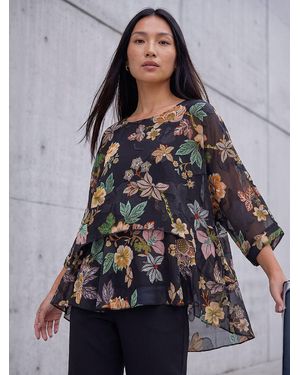 Roman Floral Print Overlay Top - Gray