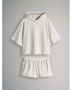 The Set Soft Touch Ribbed Sweat Hoodie And Shorts Set - Natural