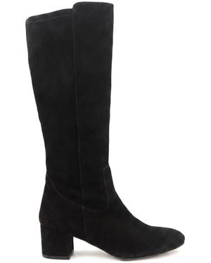 Jones Bootmaker Suede Wide Fit Emberly Leather Stretch Long Boots - Black