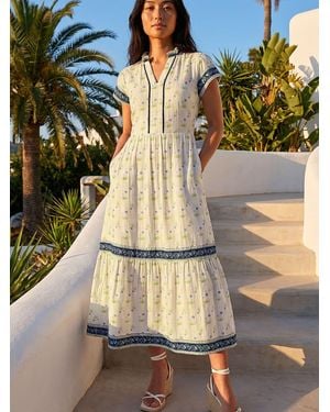 Roman Petite Floral Print Tiered Midi Dress - White