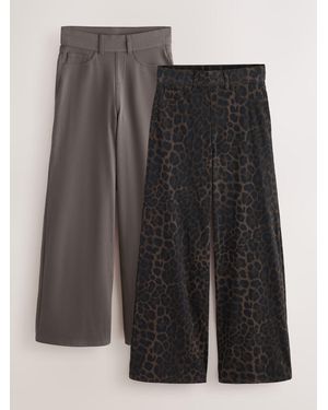Next Leopard/Mocha Jersey Denim Wide Leg Pants 2 Pack - Black