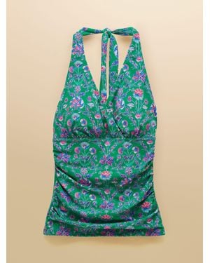 Joules Wrap Halterneck Tummy Control Tankini Top - Blue