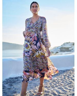 Seraphine Floaty Maternity & Nursing Midi Wrap Dress - Multicolor