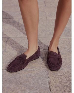 Next Forever Comfort Suede Leather Ruched Loafers - Brown