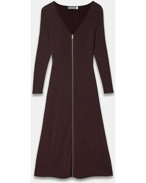 Mint Velvet Ribbed Knit Zip Front Midi Dress - Purple