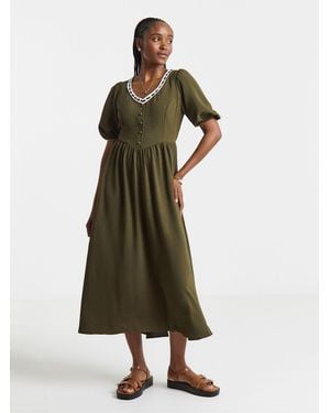 Simply Be Historic Detail Midi Dress With Ribbon Trim - Green