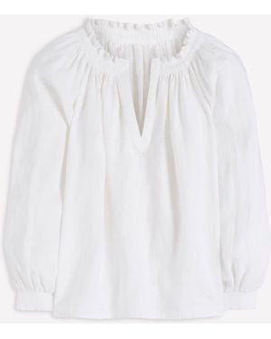 Boden Serena Pleat Neck Linen Top - White