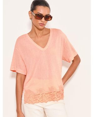 Lipsy Jersey Lace Hem T-Shirt - Natural