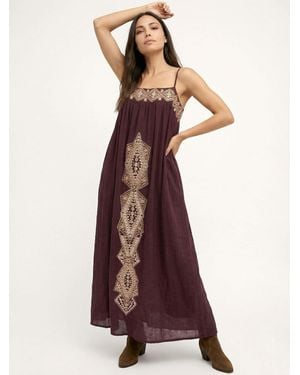 Raffya Sapphire Spaghetti Strap Embroidered Maxi Dress - Purple
