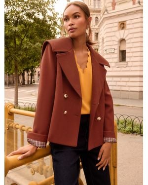 Love & Roses Cinnamon Double Breasted Cropped Pea Coat - Brown
